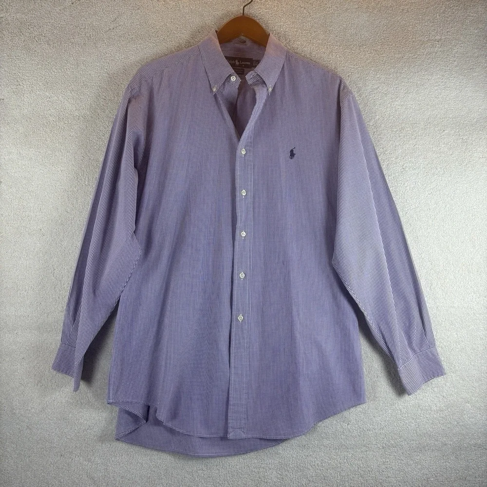 Polo Ralph Lauren Yarmouth Purple Check Dress Shirt‎ Button Down Sz 16.5 34/35